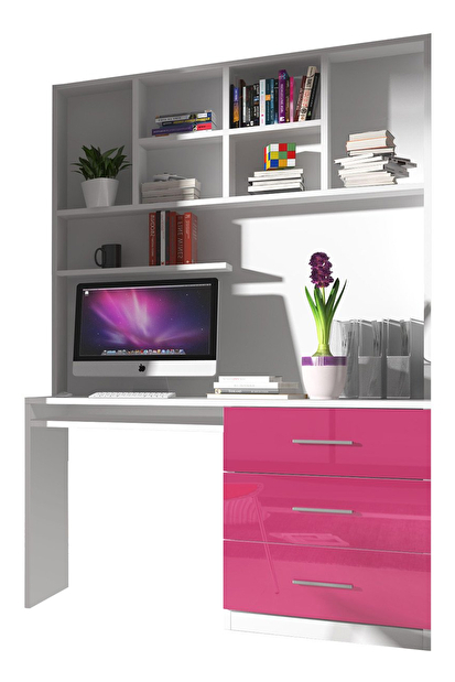 PC asztal Paralia Mirjan PD03 (fehér + fénes rózsaszín)