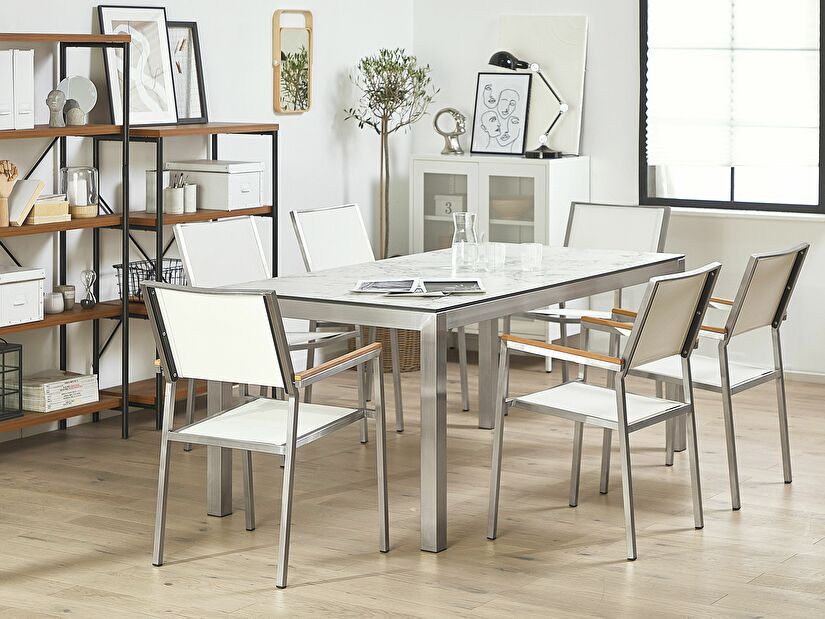 Kerti bútor szett GROSSO (mramor) (laminát HPL) (fehér székek) (6 fő részére)