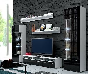 Nappali bútorsor Randi I (fehér + fényes fekete) (világítással)