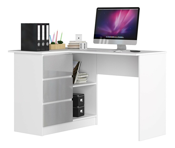 Sarok PC asztal Bodhi (fehér + fémes fényű) (B)