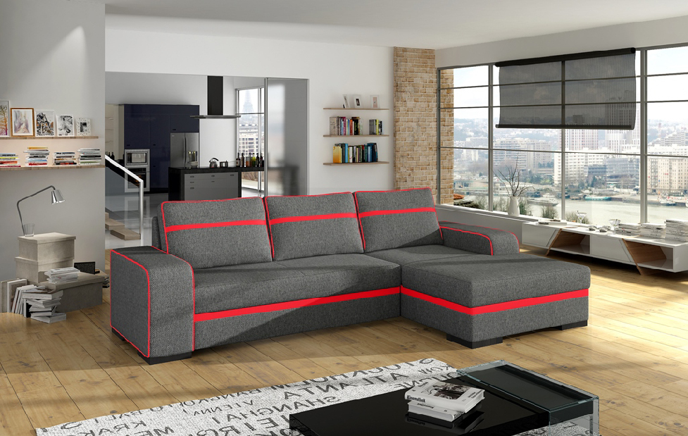 Sarok kanapé Fira (szürke + piros) (J)