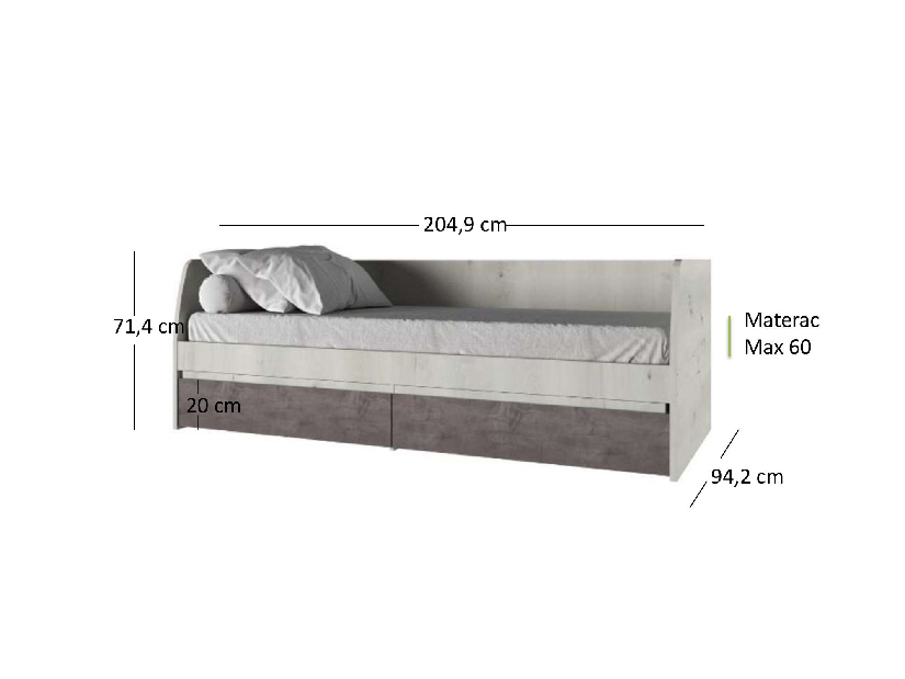 Egyszemélyes ágy 90 cm Norine (sarki éger + onyx) (ágyráccsal)