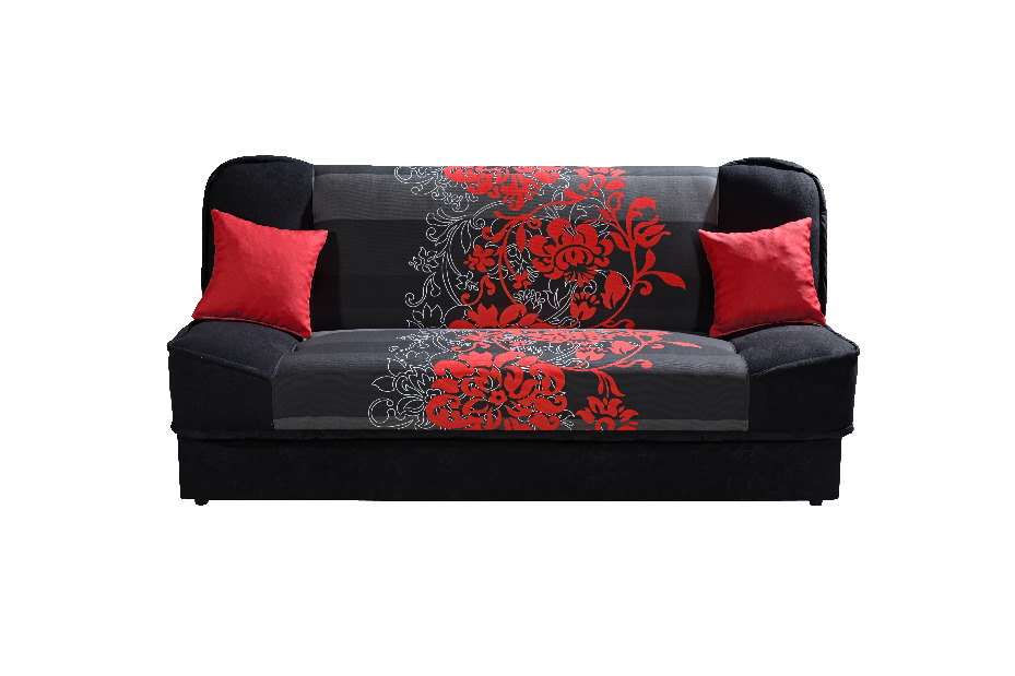 Háromszemélyes kanapé Ülőke Finka 3R (fekete + piros virág) *kiárusítás
