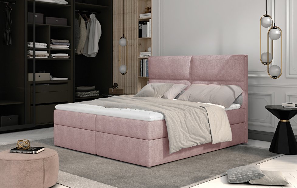 Franciaágy Boxspring 165 cm Alyce (rózsaszín) (matracokkal)