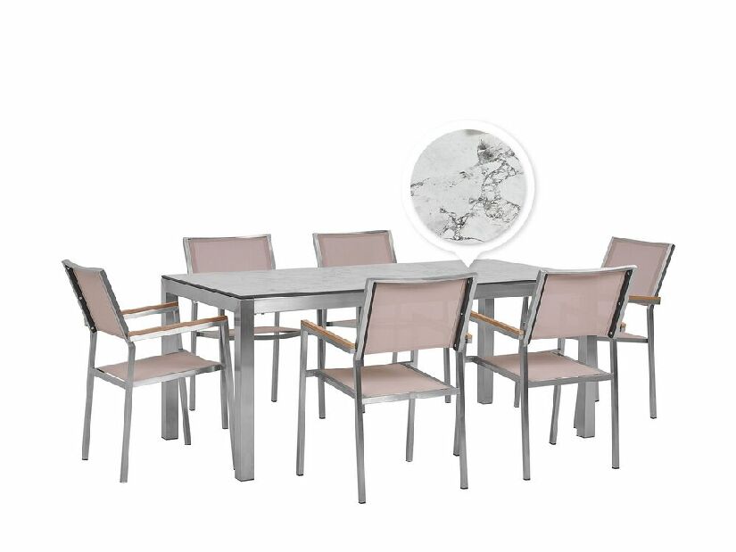 Kerti bútor szett GROSSO (mramor) (laminát HPL) (bézs székek) (6 fő részére)