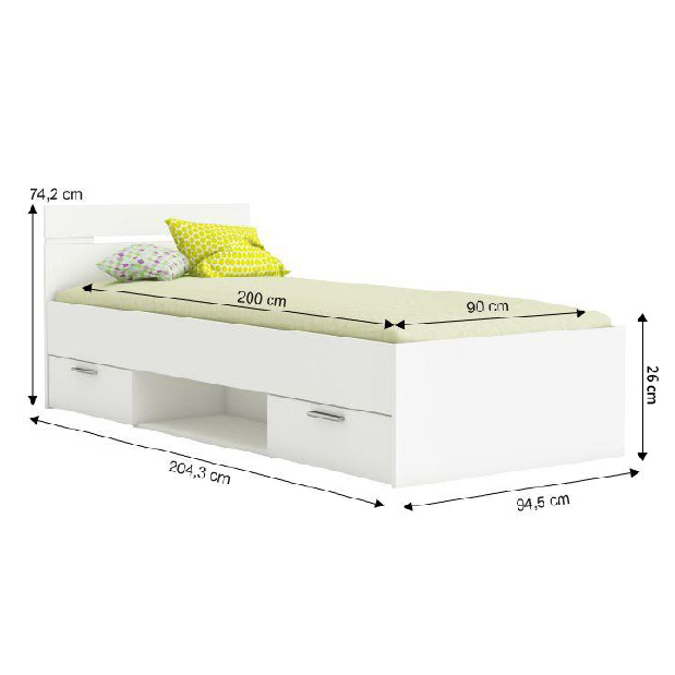 Egyszemélyes ágy 90 cm Myriam (fehér)