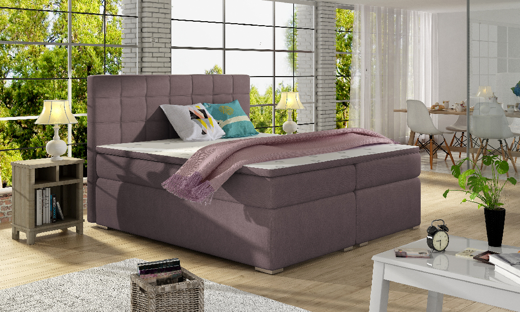 Franciaágy Boxspring 180 cm Abbie (rózsaszín) (matracokkal)