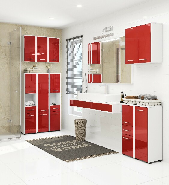 Függesztett fürdőszoba szekrény Farid Típus 5 (fehér + fényes piros)