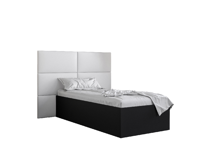 Egyszemélyes ágy kárpitozott fejtámlával 90 cm Brittany 2 (matt fekete + fehér) (ágyráccsal)