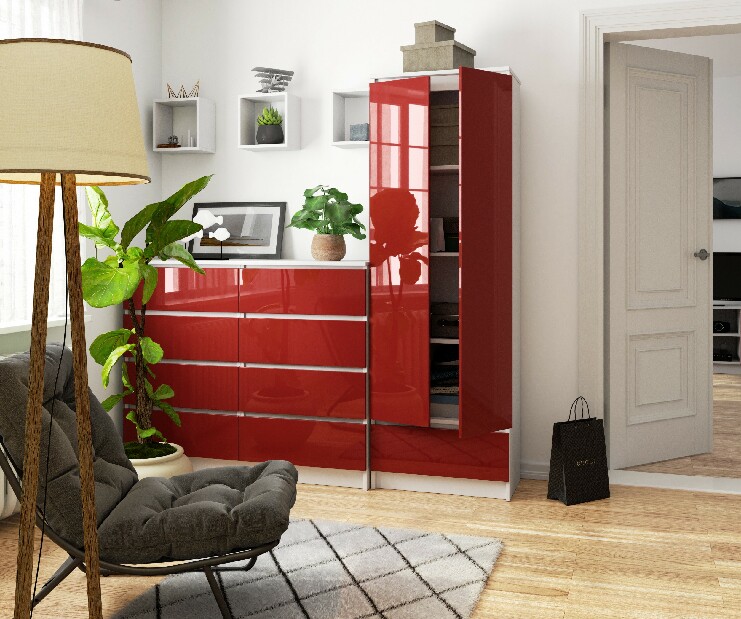 Polcos szekrény Renzo (fehér + fényes piros)