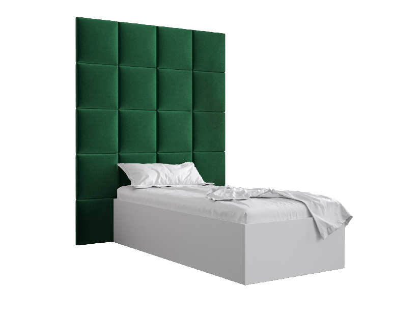 Egyszemélyes ágy kárpitozott fejtámlával 90 cm Brittany 3 (matt fehér + zöld) (ágyráccsal)