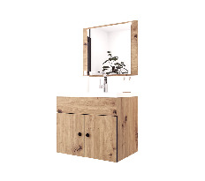 Fürdőszoba szekrény a mosdó alá Carman (artisan tölgy) (tükörrel)