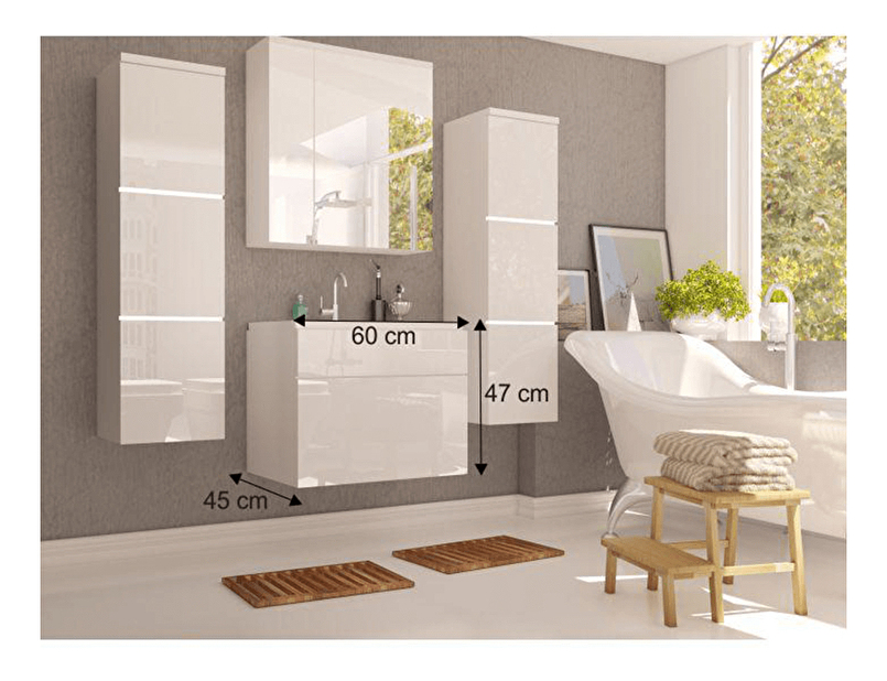 Fürdőszoba szekrény mosdó alá Maeve (fehér + extra magasfényű fehér)