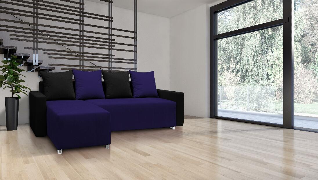 Sarok kanapé Brigid háttámlával (fekete) lila + párnák)