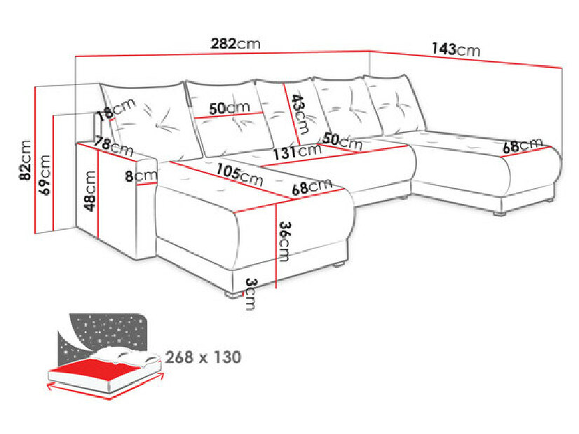 Széthúzható kanapé tárolóhellyel U (Lux 01 + Lux 26)