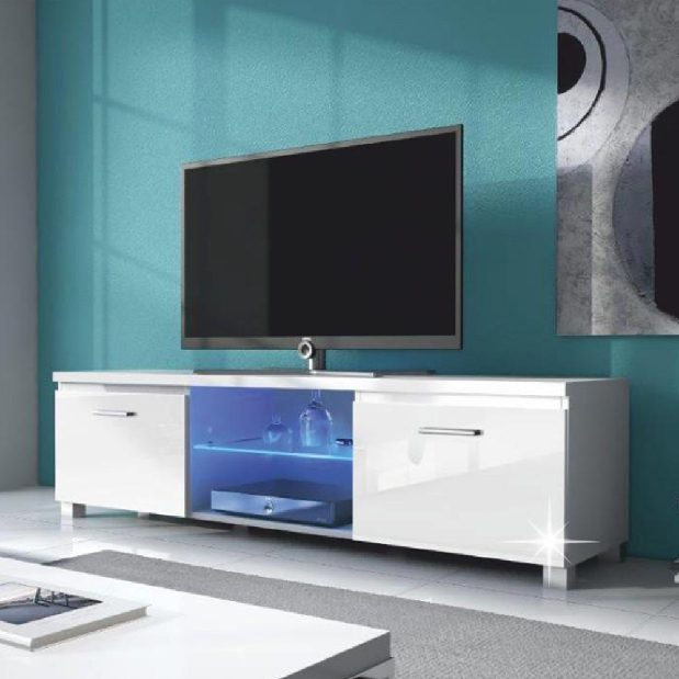 TV asztal/szekrény Lugo 2 (fehér + extra magasfényű fehér) (világítással)