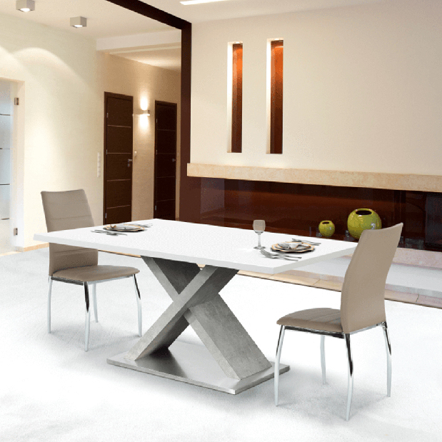 Étkezőasztal Farnali (fényes fehér + beton) *kiárusítás