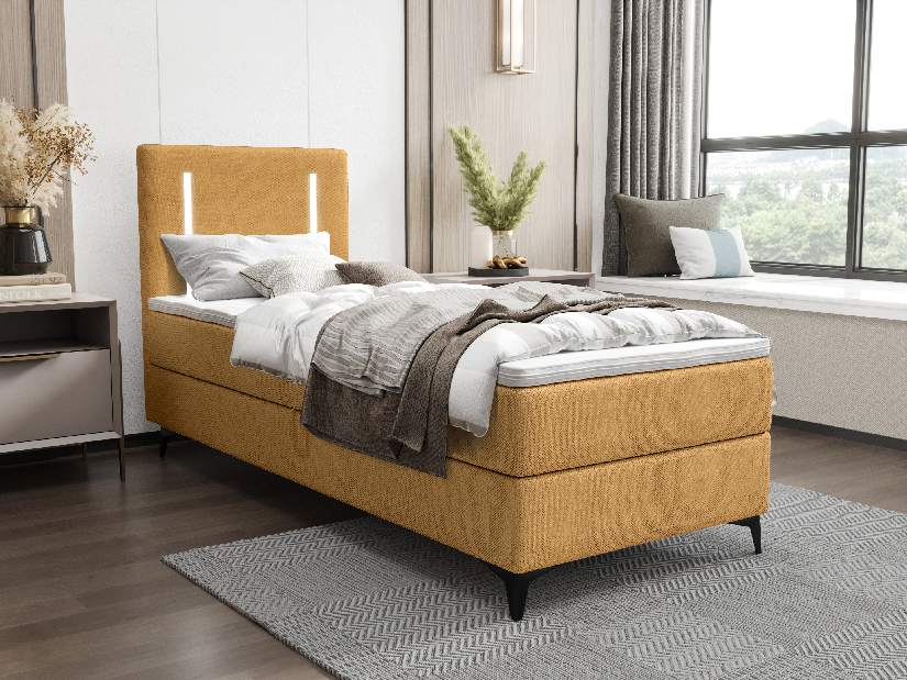 Egyszemélyes ágy 80 cm Ortega Comfort (világosszürke) (ágyráccsal és matraccal, és tárolóhellyel) (LED világítással)
