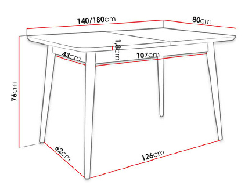Modern asztal Kellan 140x80 (fekete)