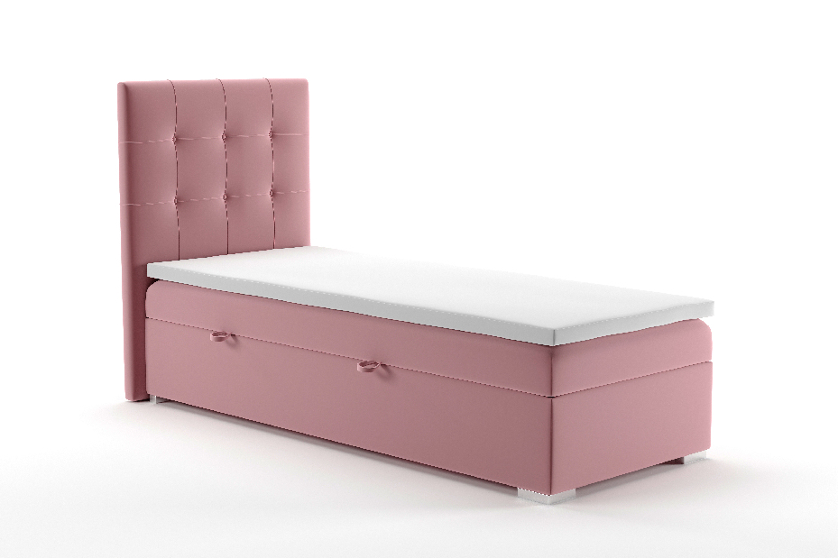 Egyszemélyes ágy Boxspring 90 cm Denny (tárolóhellyel) (rózsaszín)