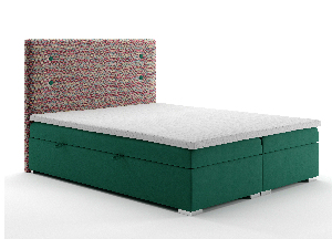 Franciaágy Boxspring 180 cm Grini (smaragd + többszínű) (tárolóhellyel)