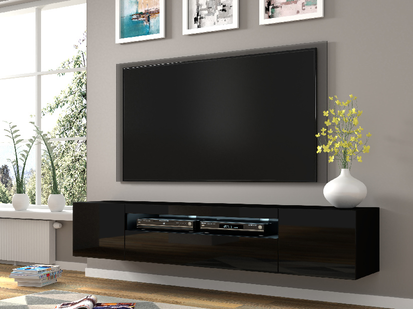 TV asztal/szekrény Aurora 200 (fényes fekete) (LED)