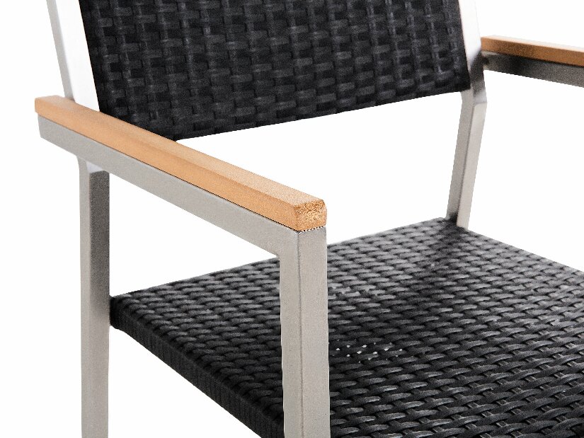 Kerti étkező szett Grosso (fekete) (üveglappal 180x90 cm) (rattan szék) (gránit)