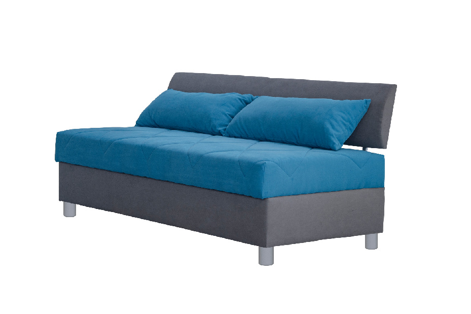 Egyszemélyes ágy (dívány) 90 cm Roman (szürke + kék) (matraccalHR habból habból) (tárolóhellyel)