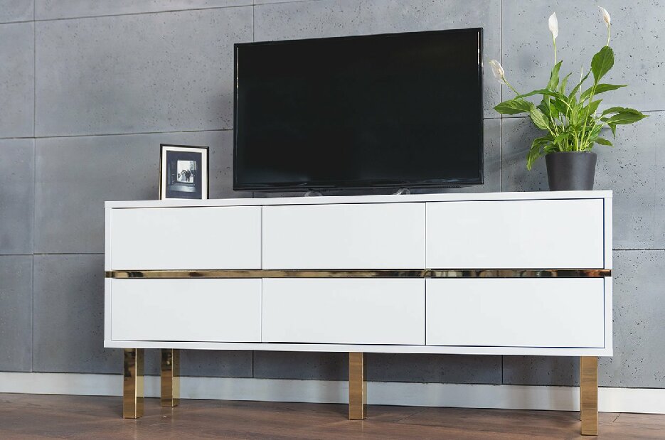 TV asztal/szekrény Mynga (magasfényű fehér) *kiárusítás