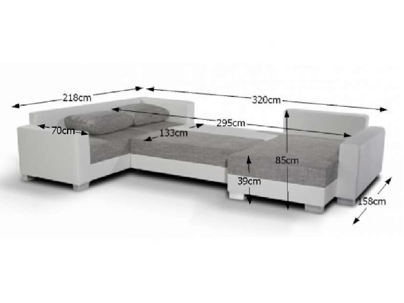 U-alakú sarok kanapé Page (fehér + szürke) (J)
