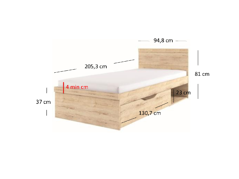 Egyszemélyes ágy 90 cm ORIT (san remo tölgy) (ágyráccsal)