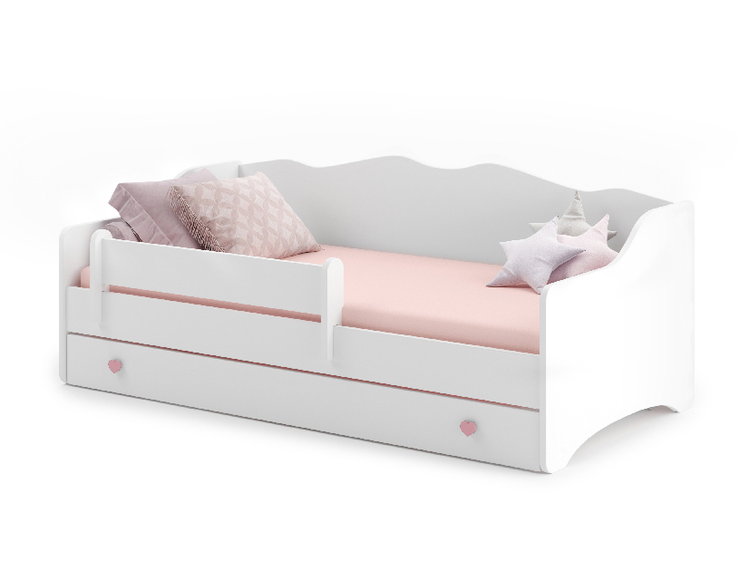 Gyerekágy 160x80 cm Ester I (ágyráccsal és matraccal) (fehér + rózsaszín)