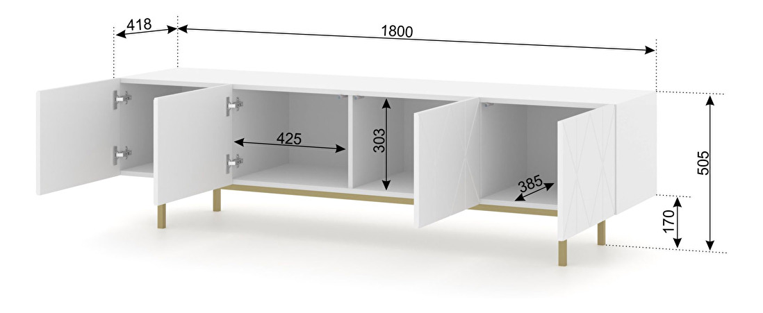 TV asztal/szekrény Koira (matt fehér + arany)