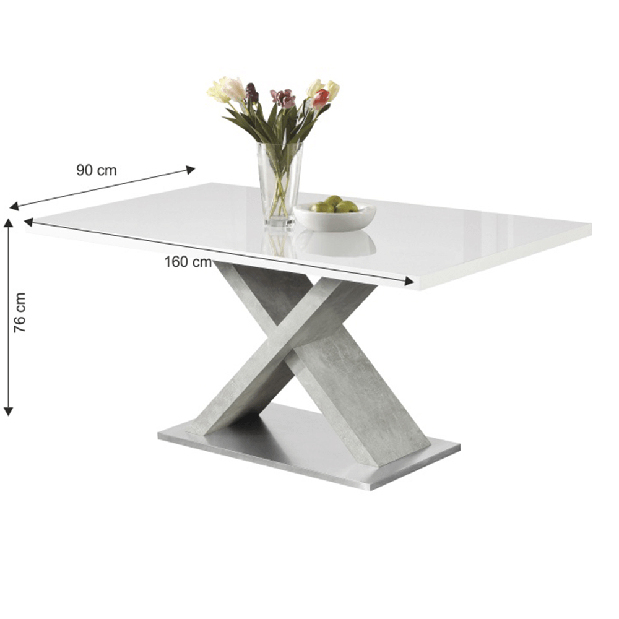 Étkezőasztal Farnali (fényes fehér + beton)