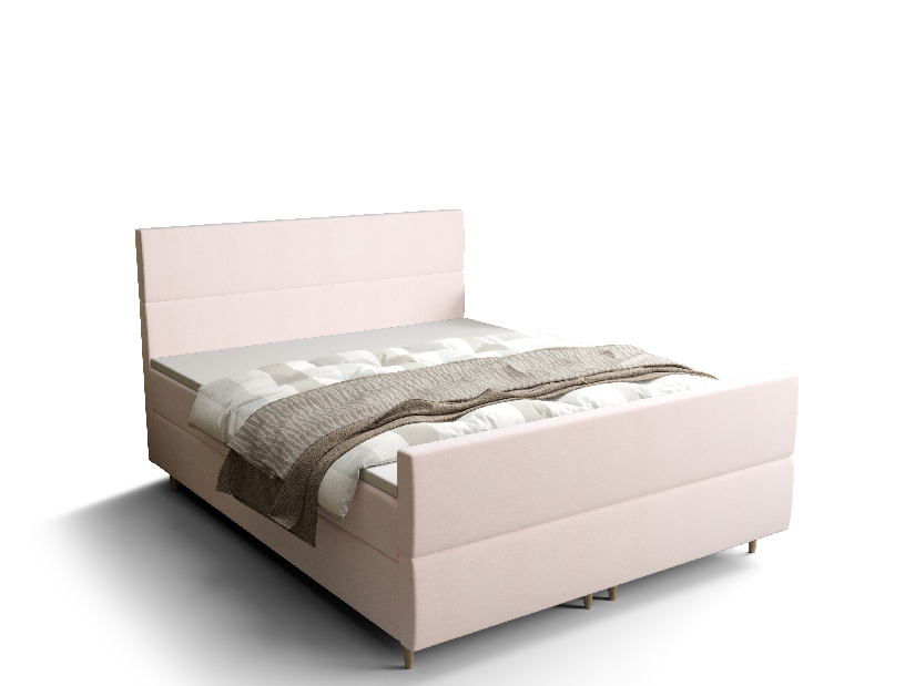 Franciaágy Boxspring 140 cm Flu plus (világos rózsaszín) (matraccal és tárolóhellyel)