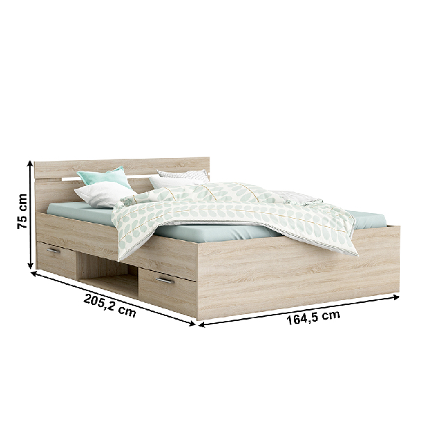 Franciaágy 160 cm Myriam (sonoma tölgy) (matrac és ágyrács nélkül)