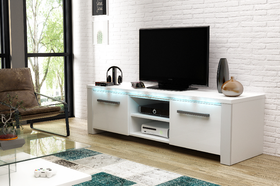 TV asztal/szekrény Marilee (matt fehér + fényes fehér)
