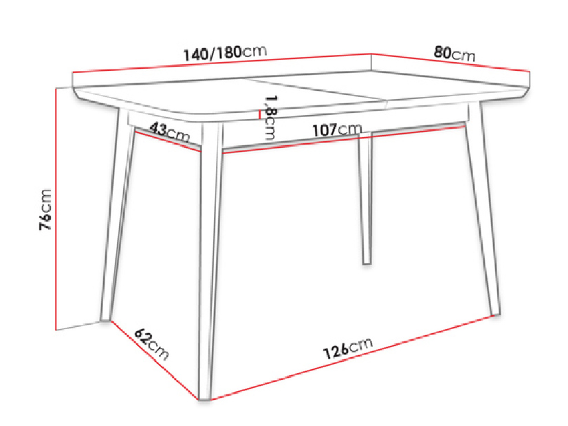 Széthúzható asztal Mirjan Daria 140x80 (fekete)
