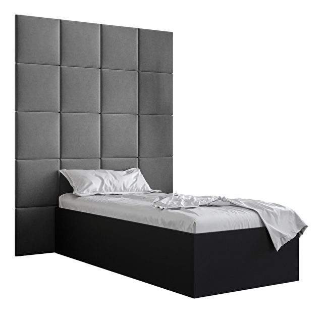 Egyszemélyes ágy kárpitozott fejtámlával 90 cm Brittany 3 (matt fekete + szürke) (ágyráccsal)