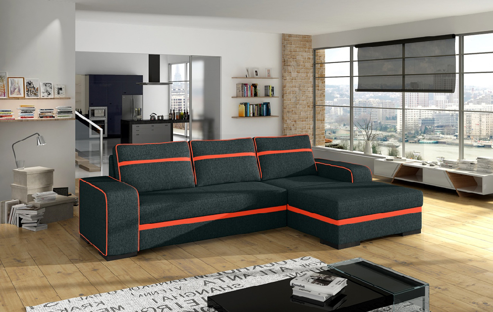Sarok kanapé Fira (fekete + narancssárga) (J)