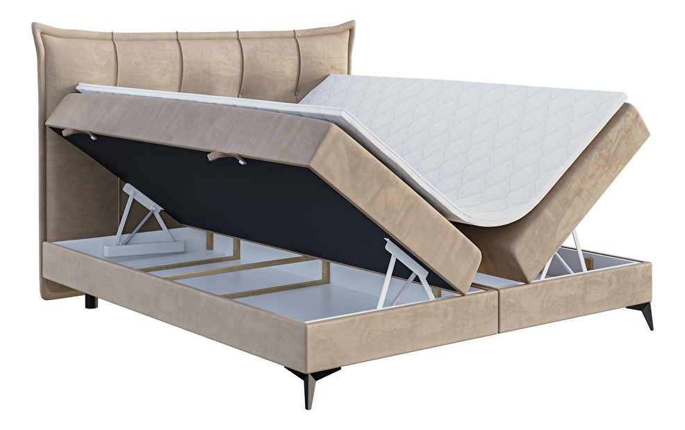 Egyszemélyes ágy Boxspring 120 cm Foxtrot (világosbézs) (matraccal és tárolóhellyel)