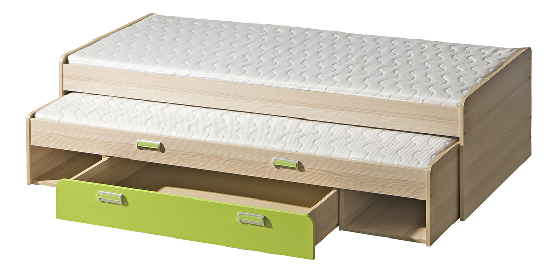 Széthúzható ágy 80 cm Echo L16 zöld (két matraccal és ágyrácsokkal)
