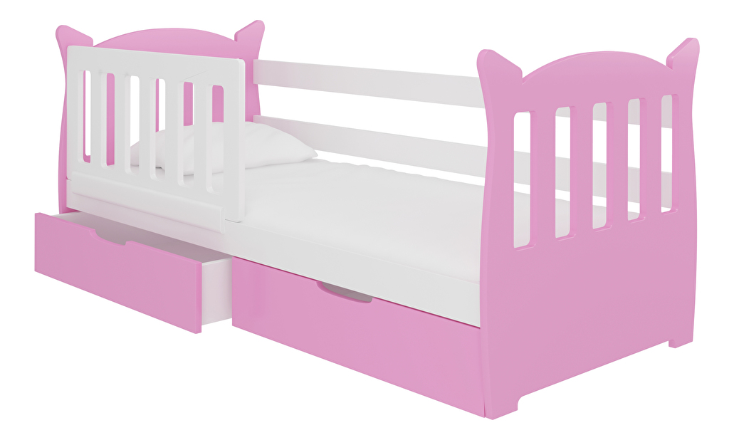 Gyerekágy 160x75 cm Lenka (ágyráccsal és matraccal) (fehér + rózsaszín)