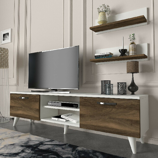 TV asztal/szekrény Gigwi (dió + fehér)