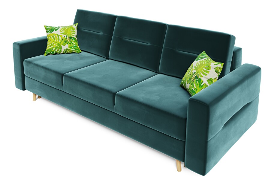 Szétnyitható kanapé Bergenia (türkiz + párnák Kék levelek)