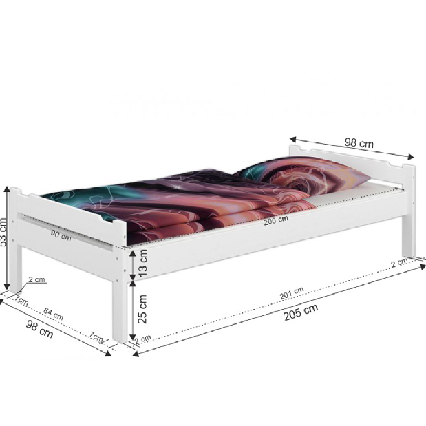 Egyszemélyes ágy 90 cm Lipo (fehér)