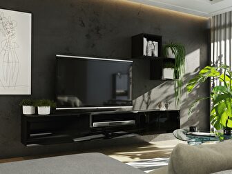 Nappali bútorsor Berny 35 (fekete + fényes fekete)
