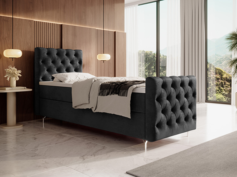 Egyszemélyes ágy 90 cm Clinton Bonell (fekete) (ágyráccsal, tárolóhellyel)