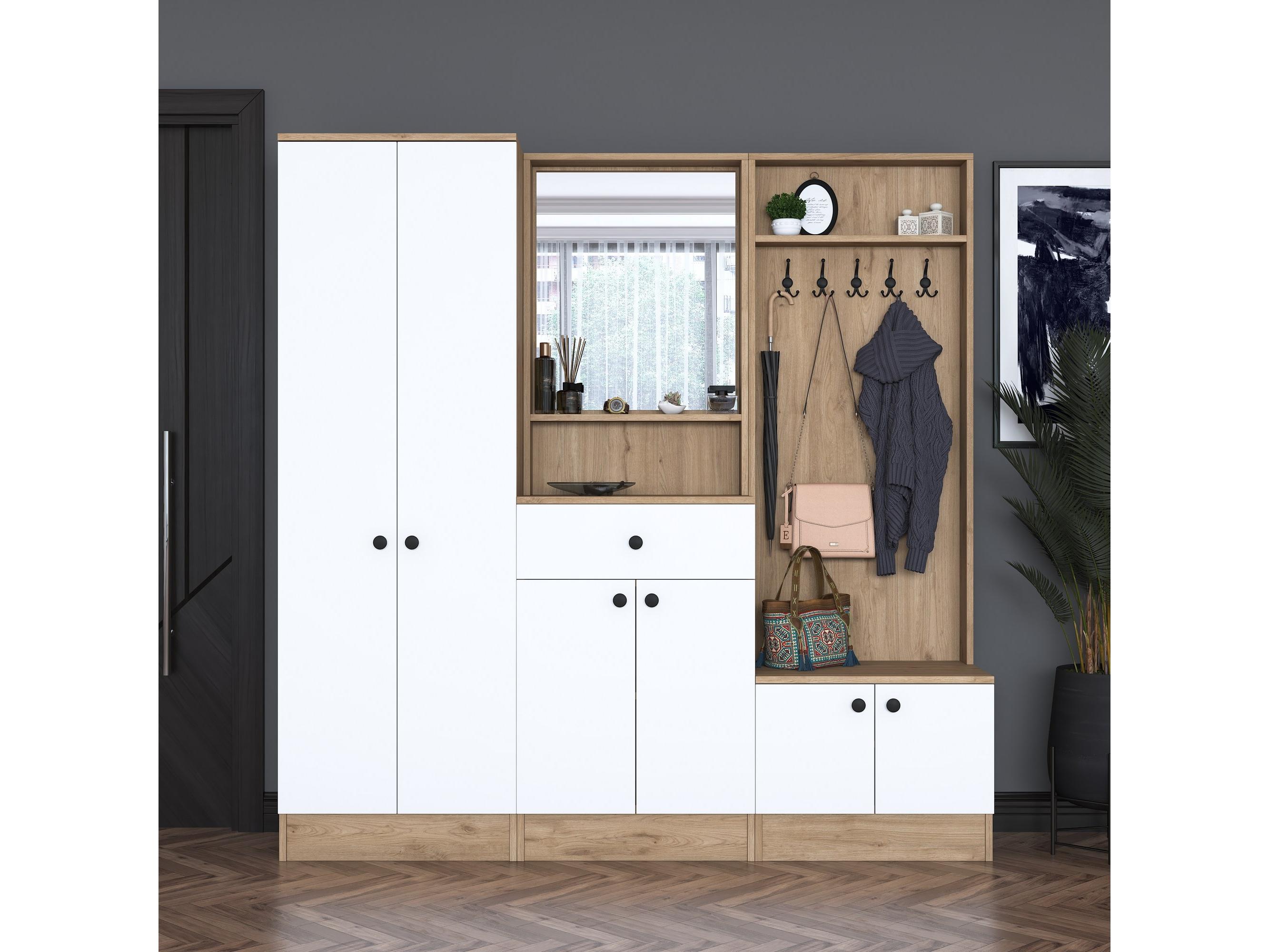 Előszoba fal Pixie 2 (dió + fehér) (tükörrel)