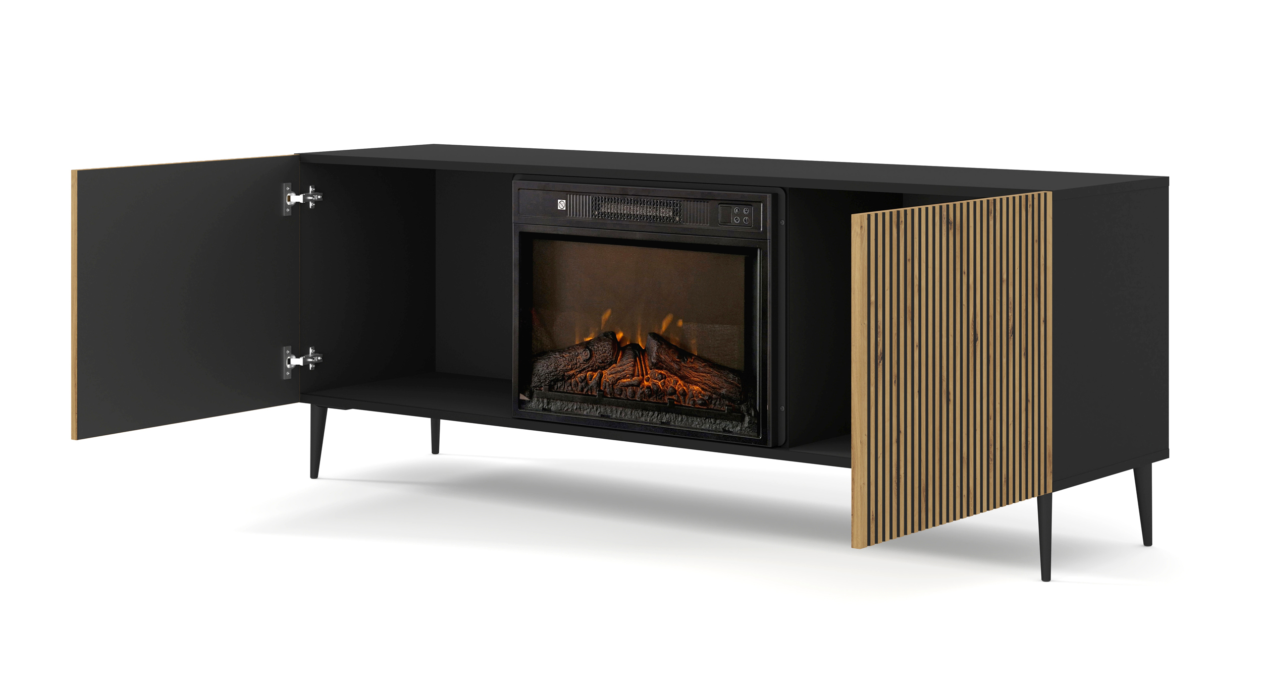 TV szekrény/asztal elektromos kandallóval FPB 2D 170 C Rowanna (artisan tölgy + fekete)